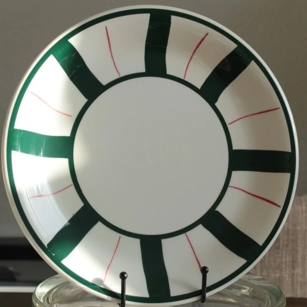 Furio Italy Large 12 inch Serving‎ Plate Platter Green Red Striped Ceramic